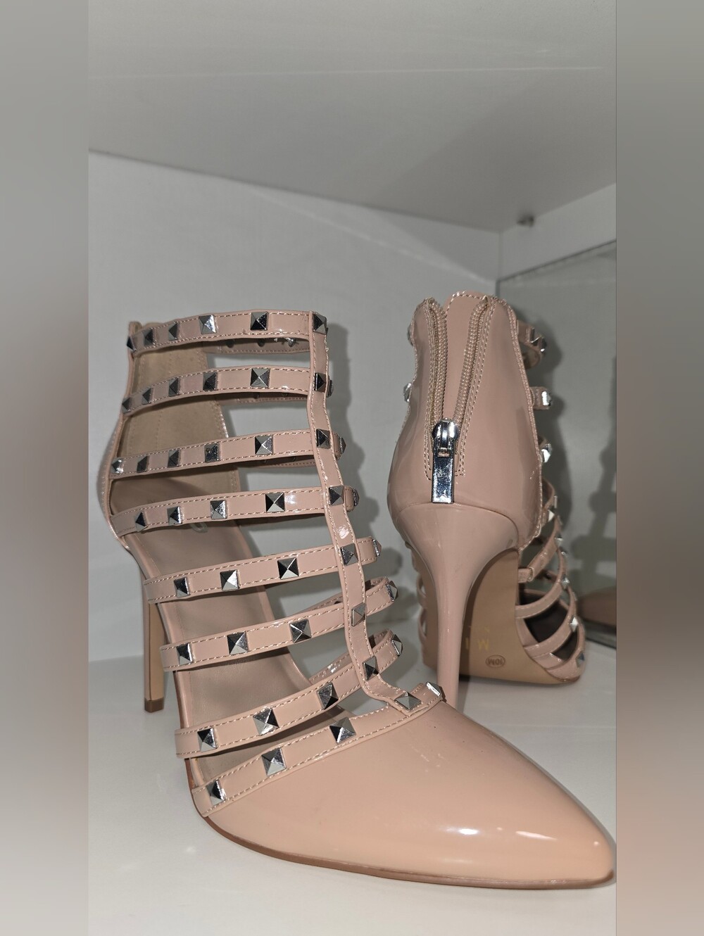 NWOT Nude Studded Strappy High Heel Pumps